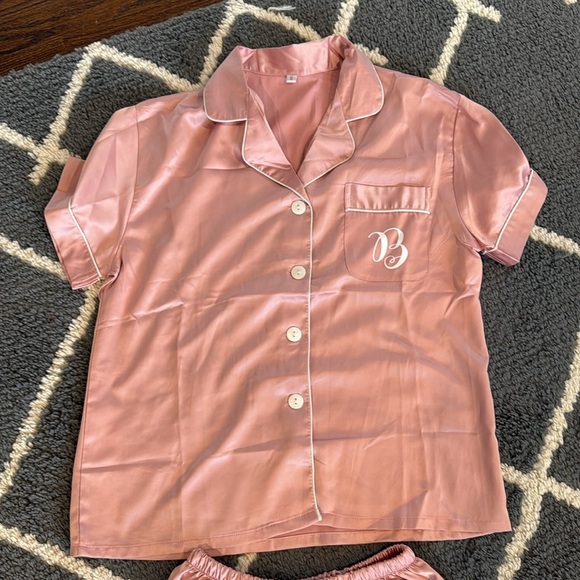 Pink Satin Women's Pajama Set with “B” - Picture 3 of 5